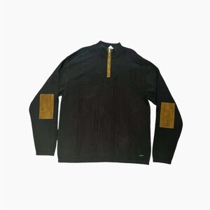 Black Quarter-Zip Sweater with Elbow Patches